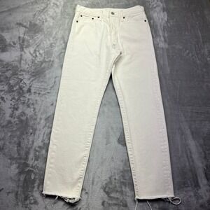 Levi's White Denim Jeans Raw Hem High Rise Straight Leg Women's W28 Fit 29" Boho